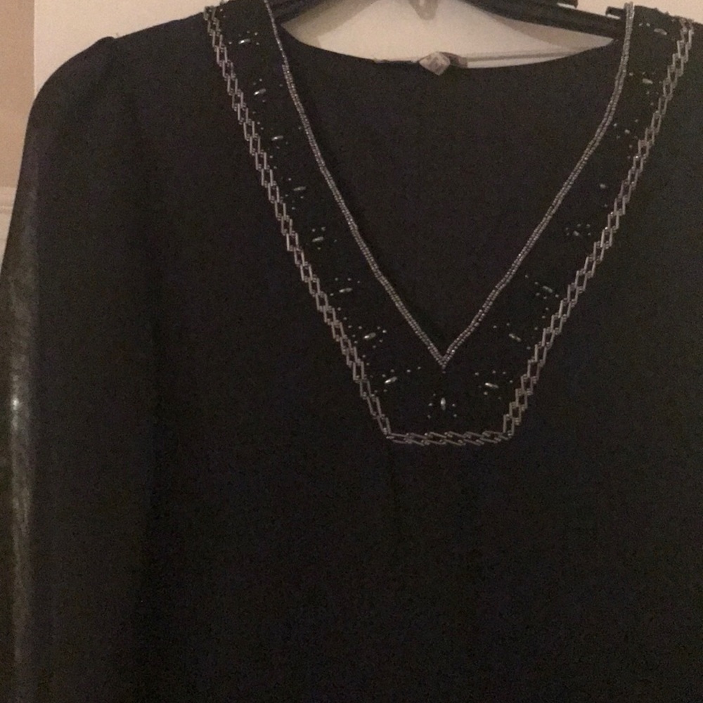 Dress - sheer sleeves and sheer overlay